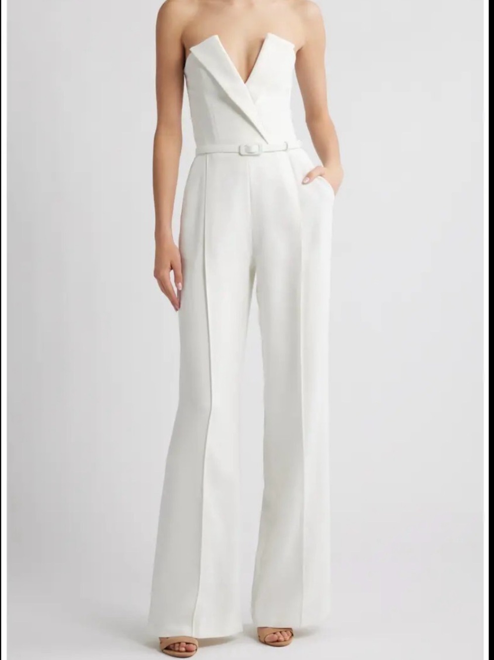 Nadine Mehrabi Belted Flare Crepe Jumpsuit